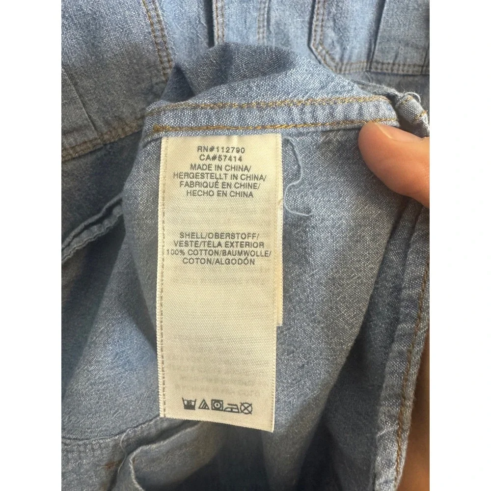 True‎ Religion Mens Two Tone Denim Utility Shirt Blue Colorblock Button Down M